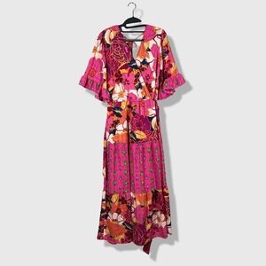 Figueroa‎ & Flower Maxi Dress Womens Large Pink Floral Boho Cottagecore
